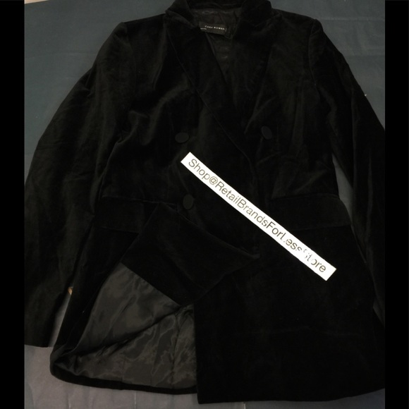 ZARA WOMAN Black Velvet Effect Satin Accent Double Breasted Tuxedo Blazer - Picture 4 of 10
